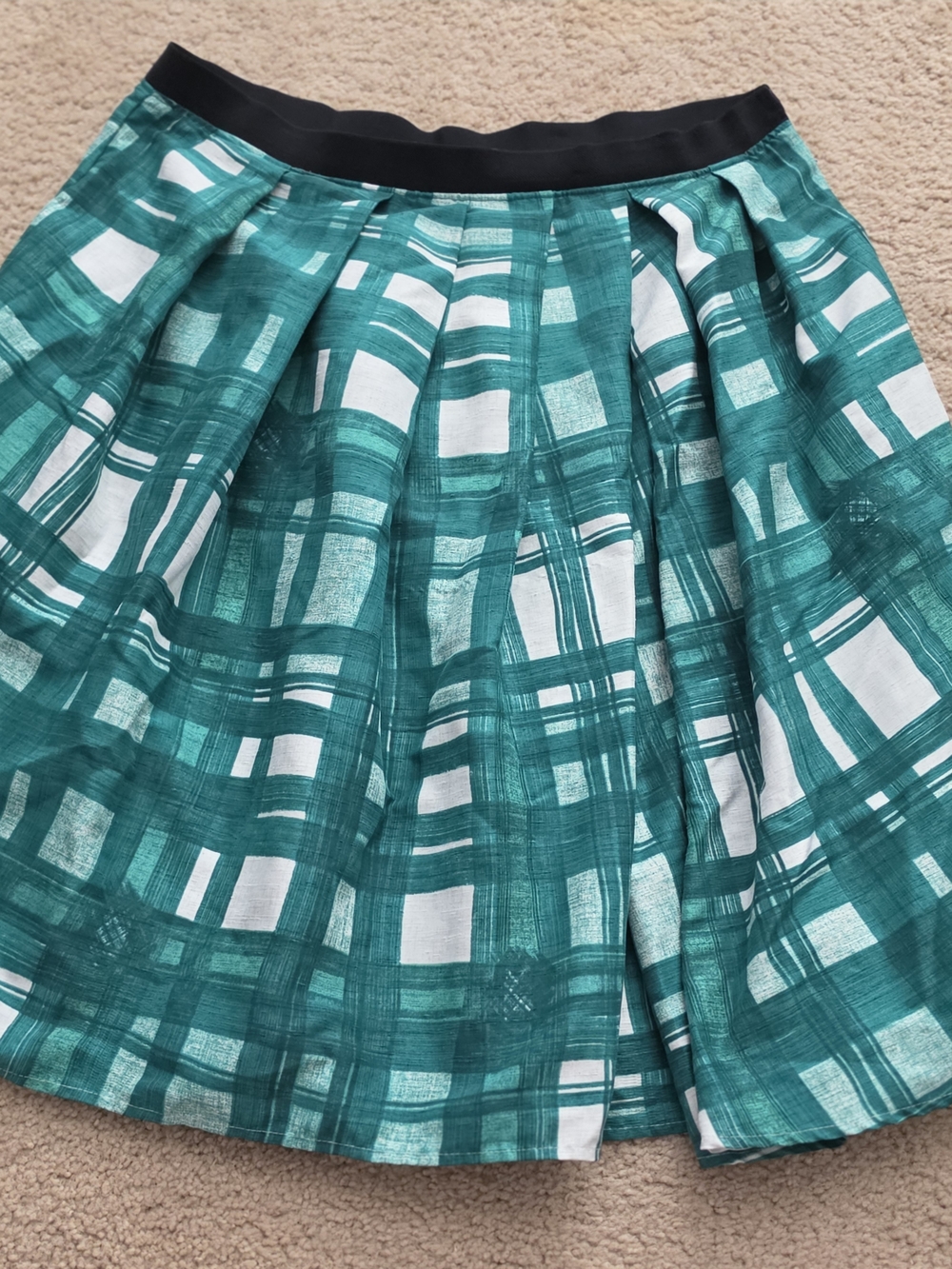 Kristin Davis Green Pleated Plaid A-Line Skirt